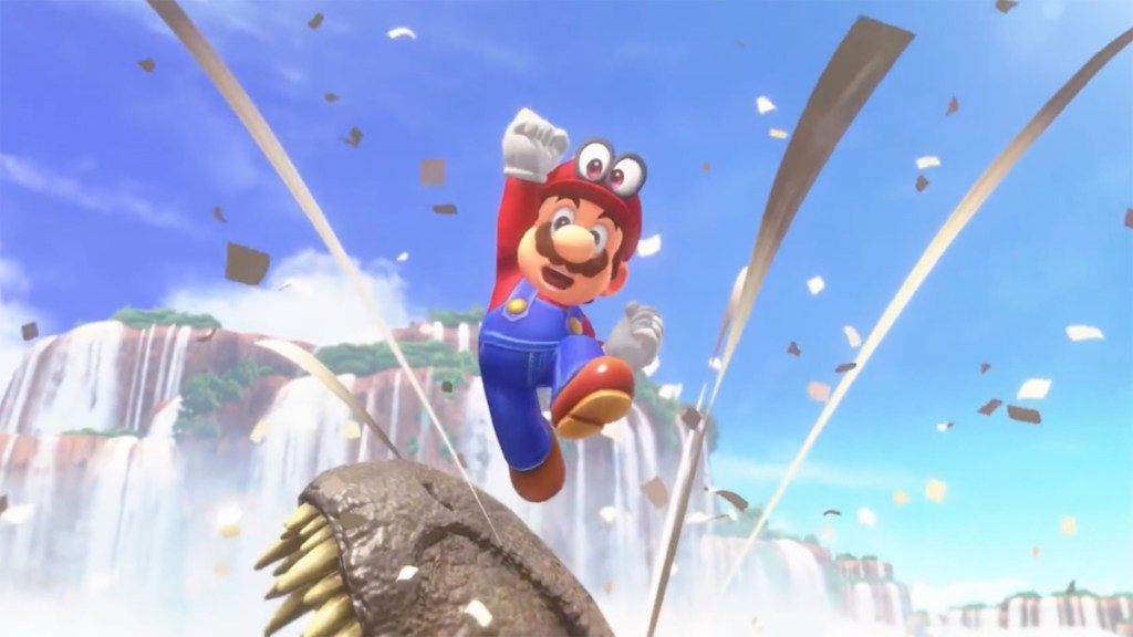 Mario jumping in the air triumphantly